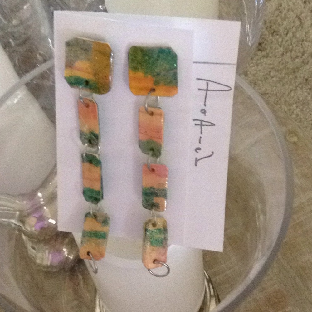 Abstract Art  Aqua/pink/cream handmade earrings